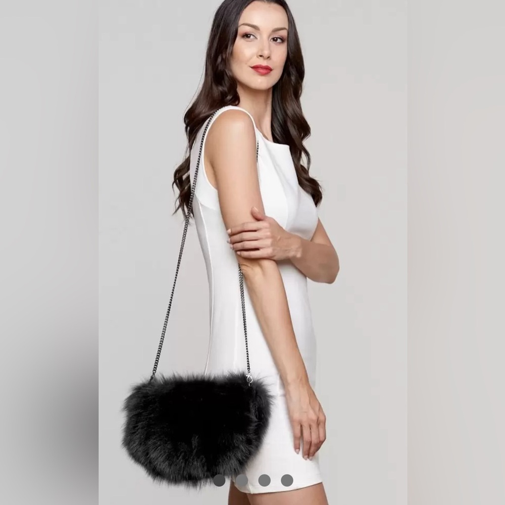 Luxurious Black Faux Fur Crossbody Bag; NWOT